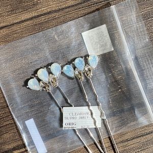 Bridal Hair Pins. Silver, diamond and Moonstone